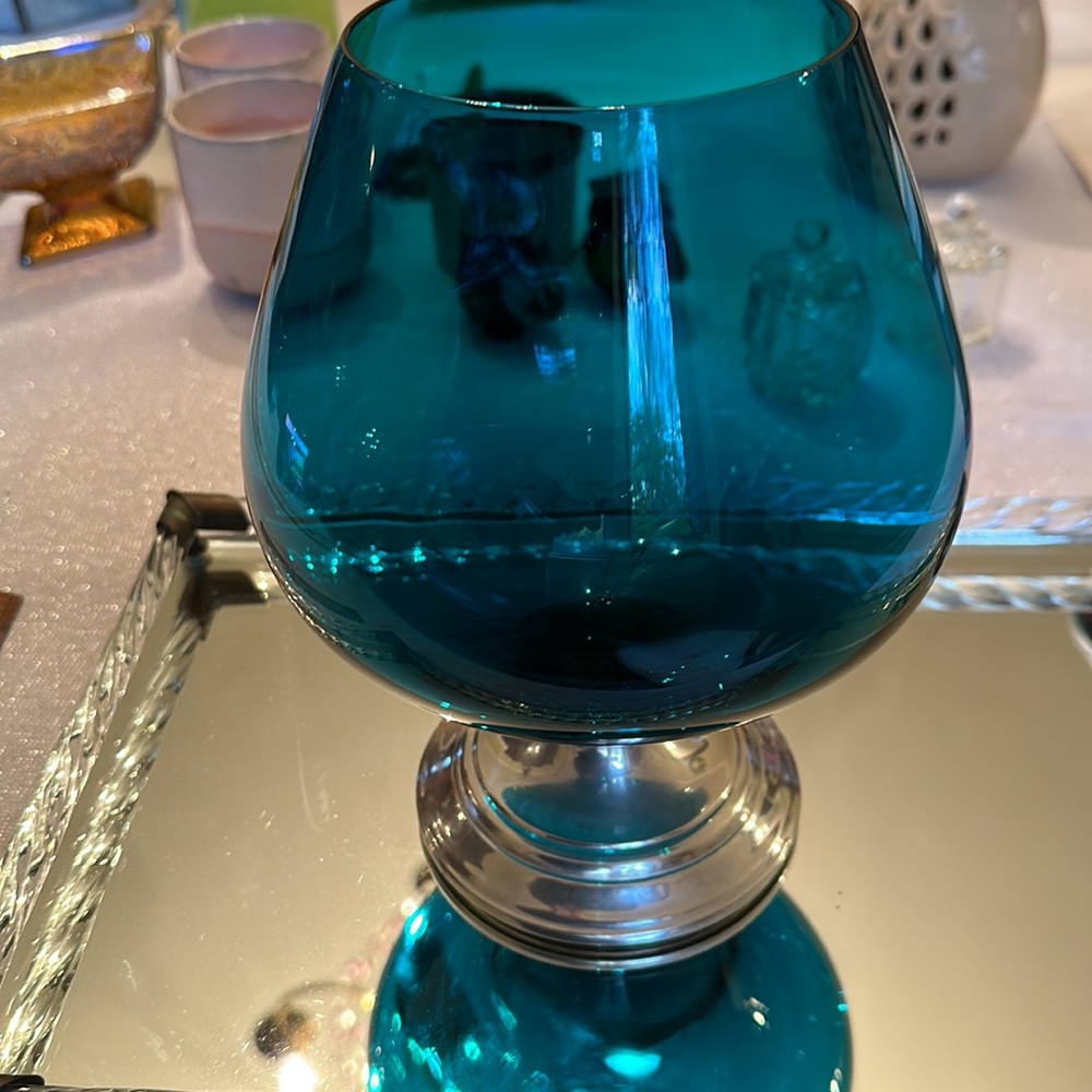 Vintage Decorative Big Blue/teal Glass w/ Alvin Sterling Base Oversized Snifter - Picture 10 of 12